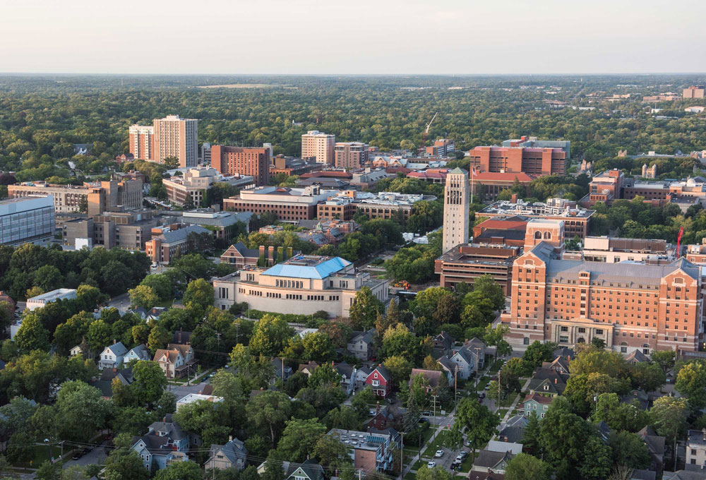An aerial view of Ann Arbor, MI, representing a Keystone Commercial Real Estate investment sale.